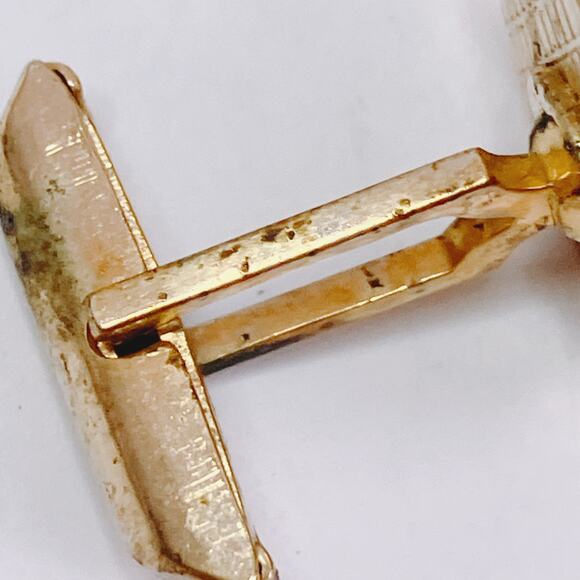 Vintage Modernist Geometric Cufflinks Mother Of Pearl Gold Tone 1960s 1970s - Picture 7 of 10